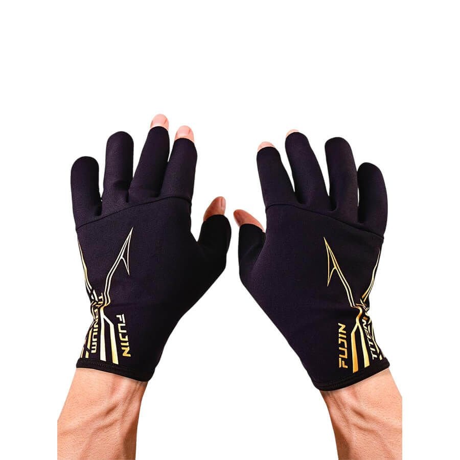Fujin Pro Angler S24 Titanium Gloves Black Gold Spin Eldiveni