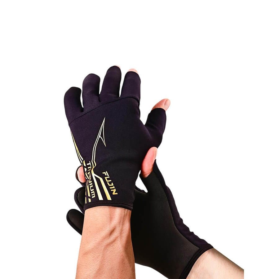 Fujin Pro Angler S24 Titanium Gloves Black Gold Spin Eldiveni