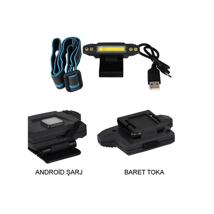 Watton WT-606 COB LED + 4 LED USB Şarjlı Şapka Feneri