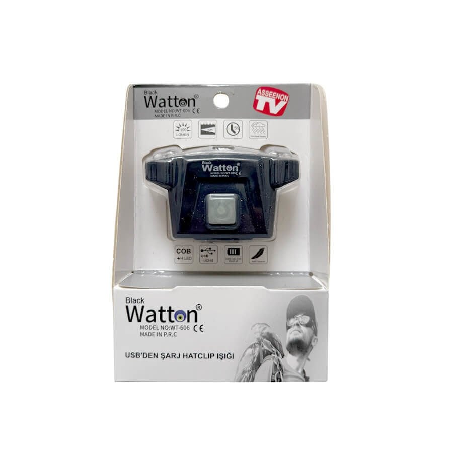 Watton WT-606 COB LED + 4 LED USB Şarjlı Şapka Feneri
