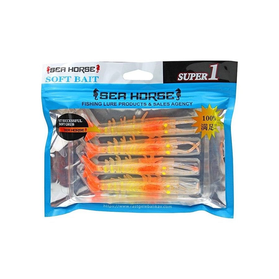 Sea Horse Manic Shrimp 7 cm Karides Yem (4 adet) UV Orange