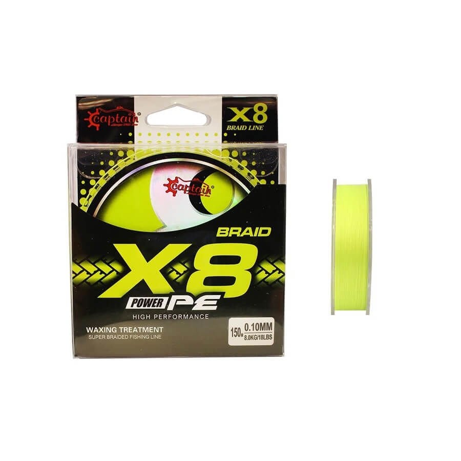 Captain X8 Power PE 8 Örgü 150 mt Lemon Yellow İp Misina 0.10 mm