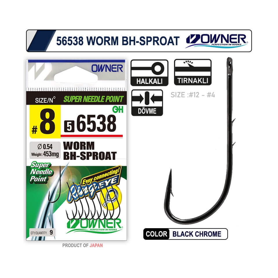 Owner 56538 Worm BH-Sproat Black Chrome Olta İğnesi
