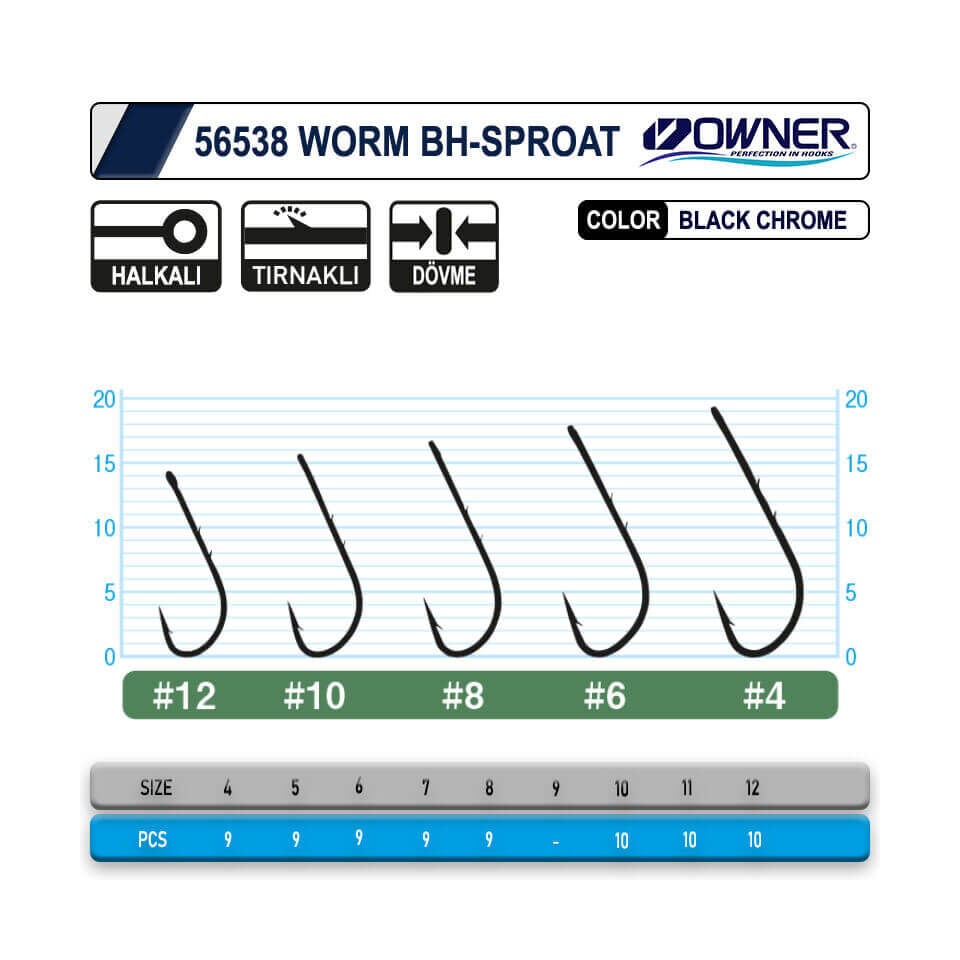 Owner 56538 Worm BH-Sproat Black Chrome Olta İğnesi