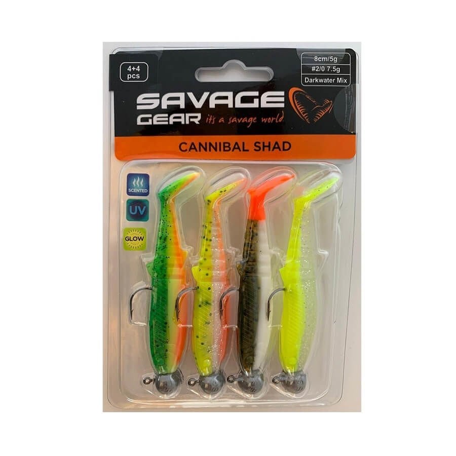 Savage Gear Cannibal Shad 8 cm 5 gr+7.5 gr #2/0 Dark Water 4+4 Adet