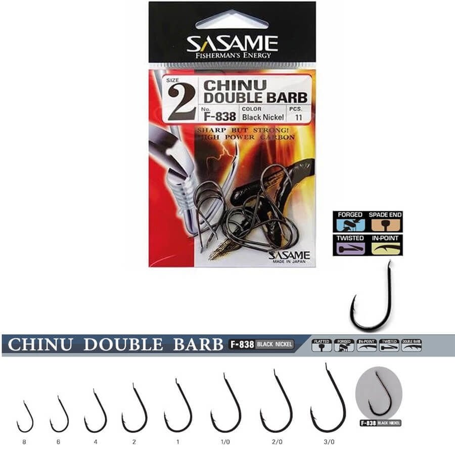 Sasame F-838 Chinu Double Barb Black Nickel Olta İğnesi
